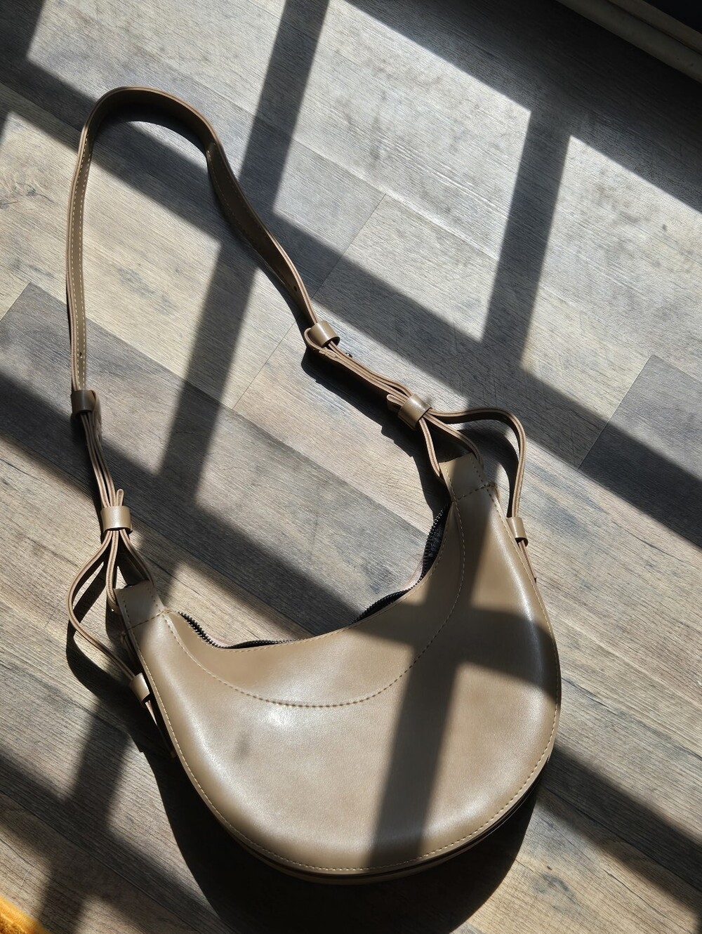 Taupe Crescent Shoulder Bag - Minimal Women's Hobo From Ukraine Vegan Leather